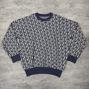 Vandy The Pink Vior/Dior Monogram Oblique Knit Sweater Blue
